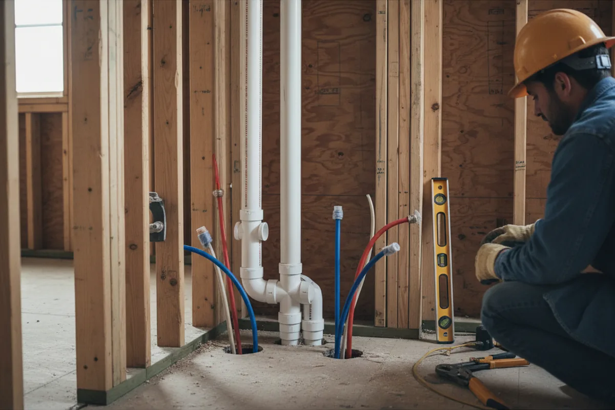 Drain and supply rough-in during Garbage Disposal Repair in Medfield